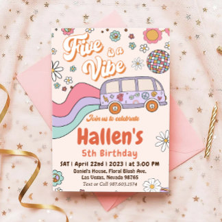 Five a Vibe Groovy Retro Rainbow 5. Geburtstag Einladung