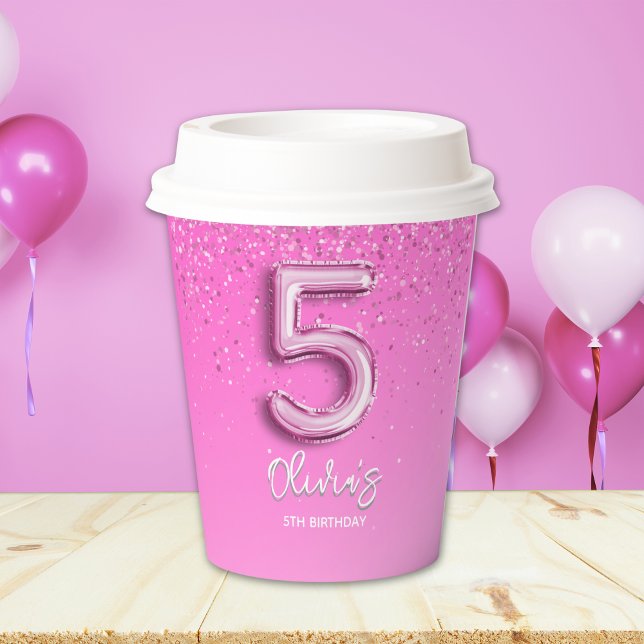"Five and Fabulous Paper – Pink Glitter Birthay Pappbecher (Von Creator hochgeladen)