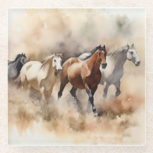 "Five Galloping Mustangs" Dusty Western Watercolou Glasuntersetzer