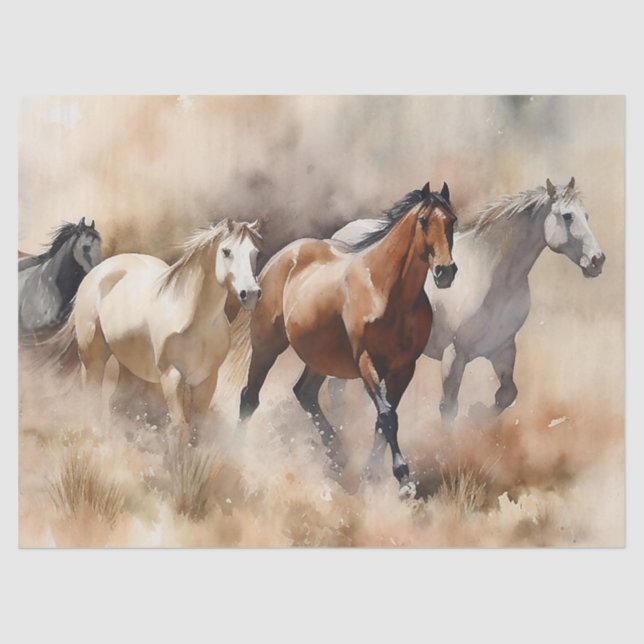 "Five Galloping Mustangs" Dusty Western Watercolou Seidenpapier (Vorderseite)
