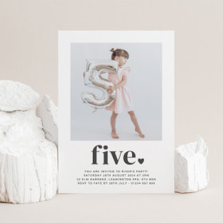 Five Heart - Square Foto Geburtstagsfeier Einladun Einladung