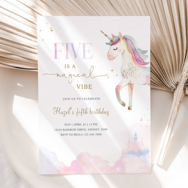 Five Is A Magical Vibe Unicorn Birthday Party Einladung (Von Creator hochgeladen)