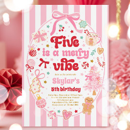 Five Is A Merry Vibe Christmas Bow 5th Birthday Einladung