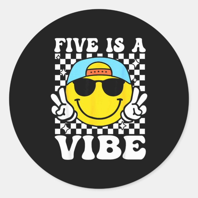 Five Is A Vibe 5th Birthday Groovy Boys Girls 5 Ye Runder Aufkleber (Vorderseite)