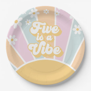 Five is a Vibe Pastell Retro Sonnenschein Gänseblü Pappteller