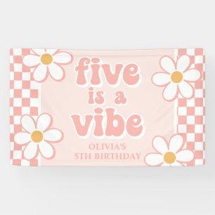 Five is a Vibe Pinke Gänseblümchen Karos Banner