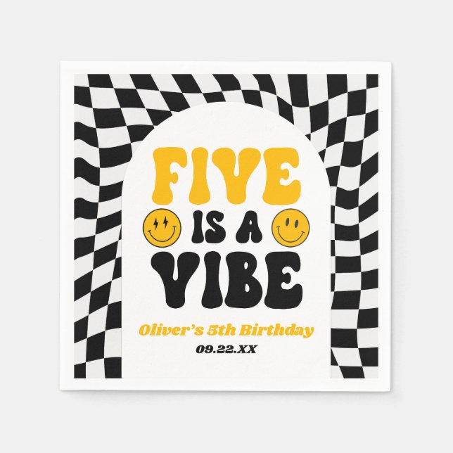 Five Is A Vibe Retro Fifth 5th Birthday Party Serviette (Vorderseite)