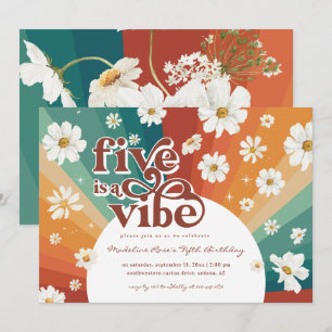 Five ist ein Vibe 5. Geburtstag Retro Daisy Rain Einladung