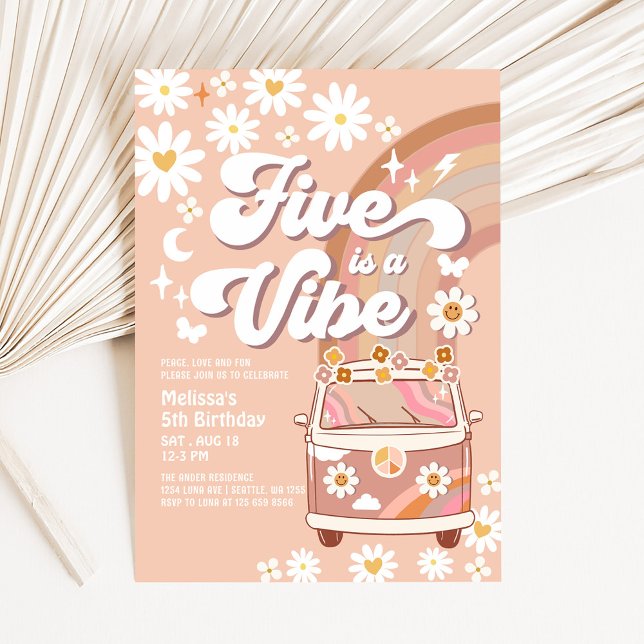 Five ist ein Vibe 5. Groovy Van Birthday Einladung (Von Creator hochgeladen)