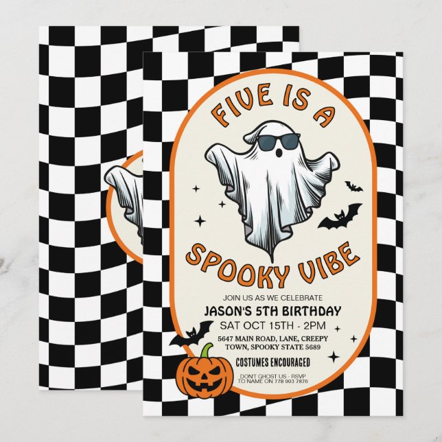 Five ist ein Vibe Ghosts Bats-Halloween-Party Einladung (Vorne/Hinten)