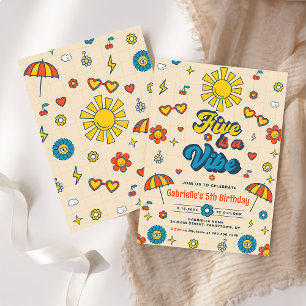 Five ist ein Vibe Groovy Retro Daisy 5. Geburtstag Einladung