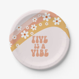 Five ist ein Vibe Groovy Retro Rainbow 5. Geburtst Pappteller