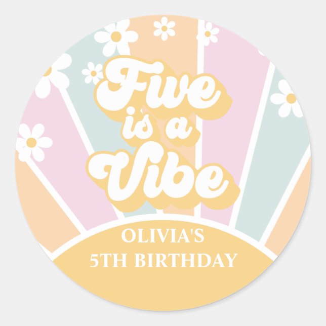 Five ist ein Vibe pastel Retro Sunshine daisine bo Runder Aufkleber (Vorderseite)