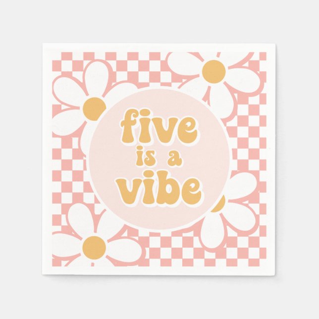 Five ist ein Vibe Pink Daisy Schachbrett Serviette (Vorderseite)