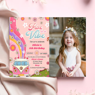Five ist ein Vibe Rainbow Floral 5. Geburtstag Fot Einladung