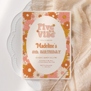 Five ist ein Vibe Retro Daisy Girl 5. Geburtstag Einladung