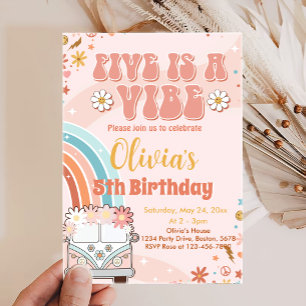 Five ist ein Vibe Retro Rainbow 5. Geburtstag Einladung