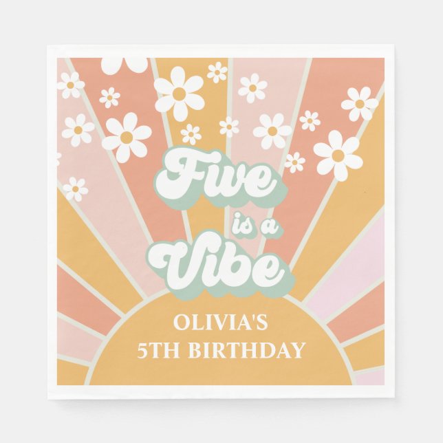 Five ist ein Vibe Retro Sunshine daisine boho Serviette (Vorderseite)