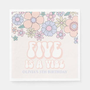 FIVE ist eine Retro-Pastell-Blumen-5.-Geburtstagss Serviette