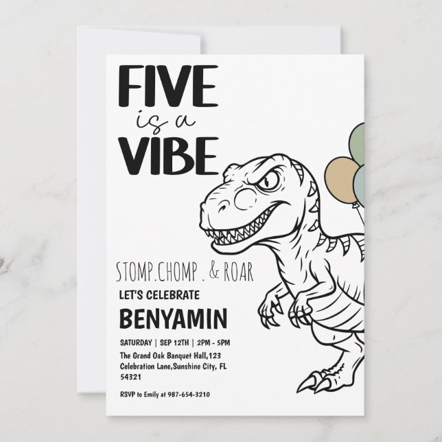Five ist eine Vibe Dinosaur Boy Birthday Party Einladung (Vorderseite)