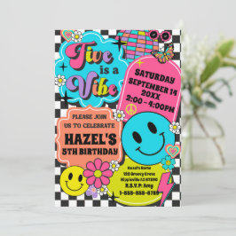 Five ist eine Vibe Retro Smile Groovy Geburtstagsp Einladung