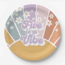 Five ist eine Vibe Retro Sunshine Rainbow Daisy Pappteller