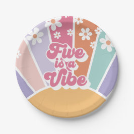Five ist eine Vibe Retro Sunshine Rainbow Daisy Pappteller