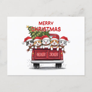 Five Jolly Christmas Cats Red Truck Feiertagspostkarte