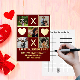 Five Photo Tic Tac Toe Heart Red Valentine Folien Feiertagskarte