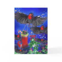 Five Robins mit Mistletoe und Xmas Strumpf