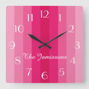 Five Shades of Pink, Clock, Personalized Quadratische Wanduhr