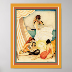 "Five Women at a Beach" - Art-Déco-Printwerbung de Poster