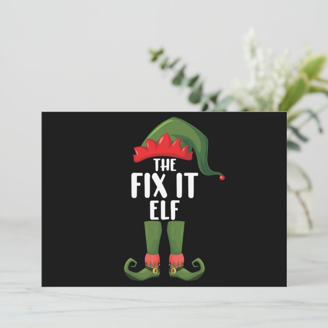 Fix It Elf Family Matching Group Weihnachten Einladung (Stehend Vorderseite)