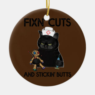 Fixierung von Cut und Sitcking Hintern Cat Nurse S Keramik Ornament