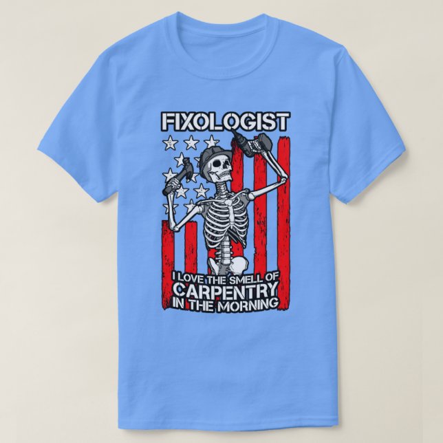 Fixologe Gothic Skeleton USA Flag Woodworking Ca T-Shirt (Design vorne)