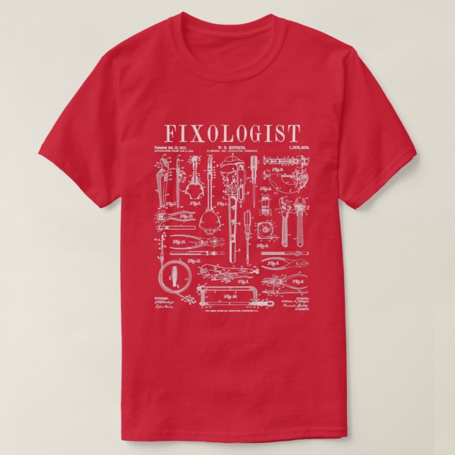 Fixologe Klempnerwerkzeug Vintages Patent P T-Shirt (Design vorne)