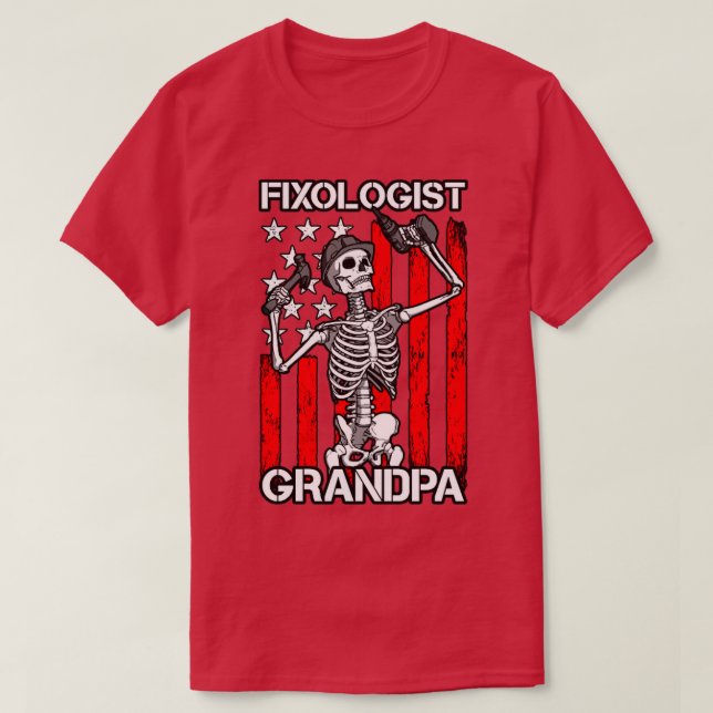 Fixologin Grandpa Skeleton USA Flag Woodworking C T-Shirt (Design vorne)