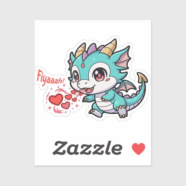 Fiyaaah Cute Baby Dragon Chibi Anime Kawaii Heart Aufkleber (Blatt)
