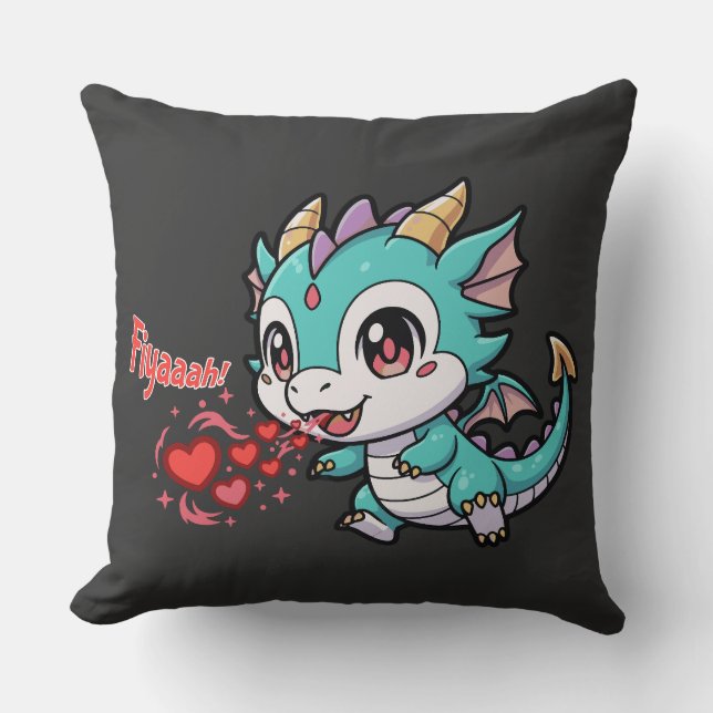 Fiyaaah Cute Baby Dragon Chibi Anime Kawaii Heart Kissen (Vorderseite)