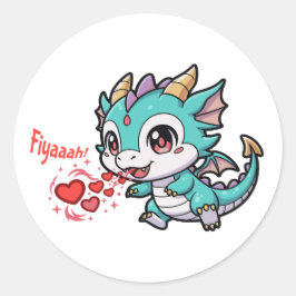 Fiyaaah Cute Baby Dragon Chibi Anime Kawaii Heart Runder Aufkleber