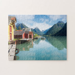 Fjaerlandsfjord Fjordlandschaft in Norwegen Puzzle