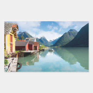 Fjaerlandsfjord Fjordlandschaft in Norwegen Rechteckiger Aufkleber