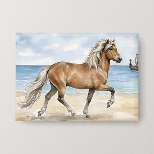 Fjara Isländisches Pferd Aquarell am Strand Button