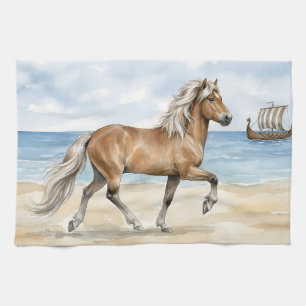 Fjara Isländisches Pferd Aquarell am Strand Geschirrtuch