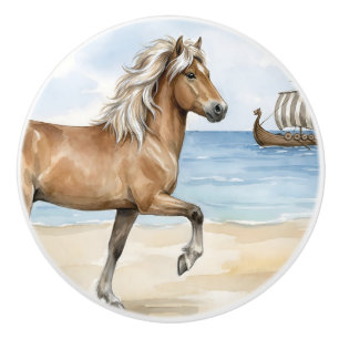Fjara Isländisches Pferd Aquarell am Strand Keramikknauf