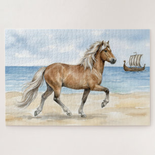 Fjara Isländisches Pferd Aquarell am Strand Puzzle