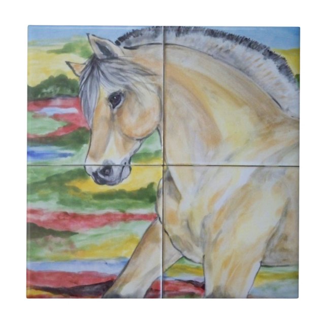 Fjord Horse Pony Mural Design Stilvolle Landschaft Fliese (Vorderseite)