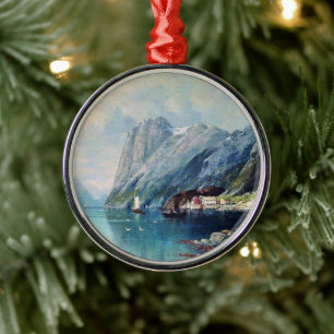 Fjord in Norwegen Gemälde von Lev Lagorio Ornament Aus Metall