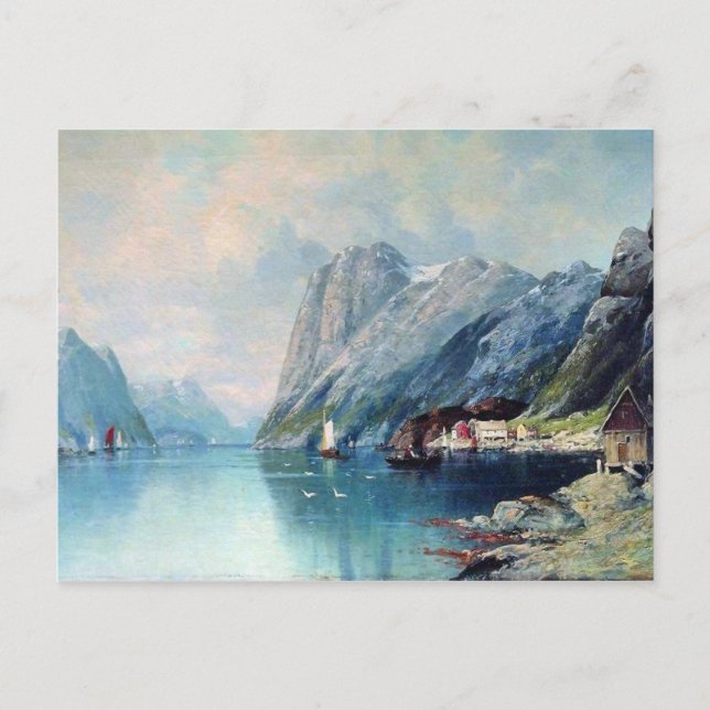 Fjord in Norwegen Gemälde von Lev Lagorio Postkarte (Vorderseite)