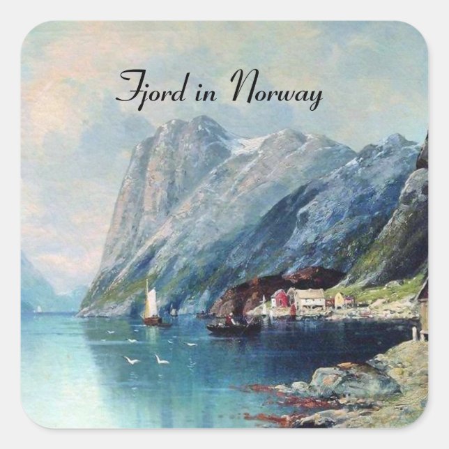 Fjord in Norwegen Gemälde von Lev Lagorio Quadratischer Aufkleber (Vorderseite)